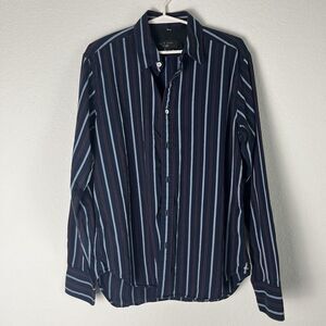 Rag and Bone NY Rove Cotton Striped Shirt Navy Stripe Men Small 206​